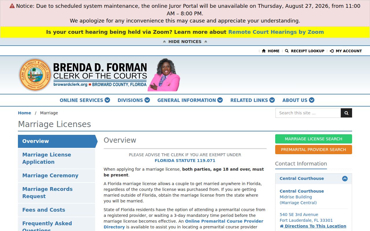 Broward marriage records channel for Weston previous resident research