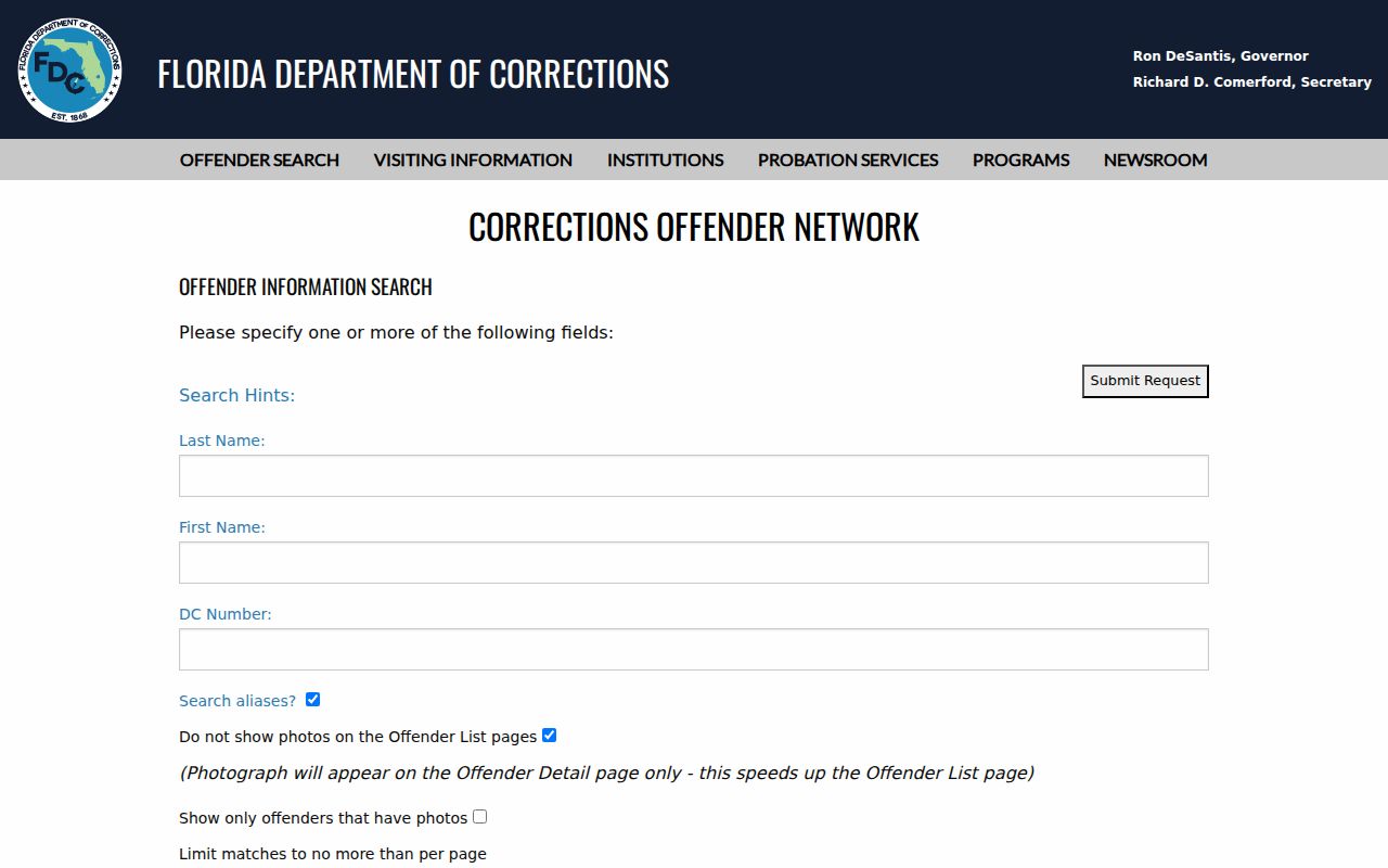 Florida Department of Corrections search for official Weston resident lookup research