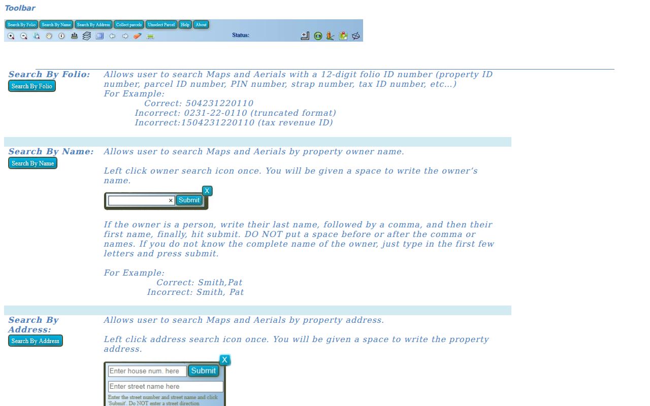 Broward Property Appraiser map help for browsing Weston parcels by street